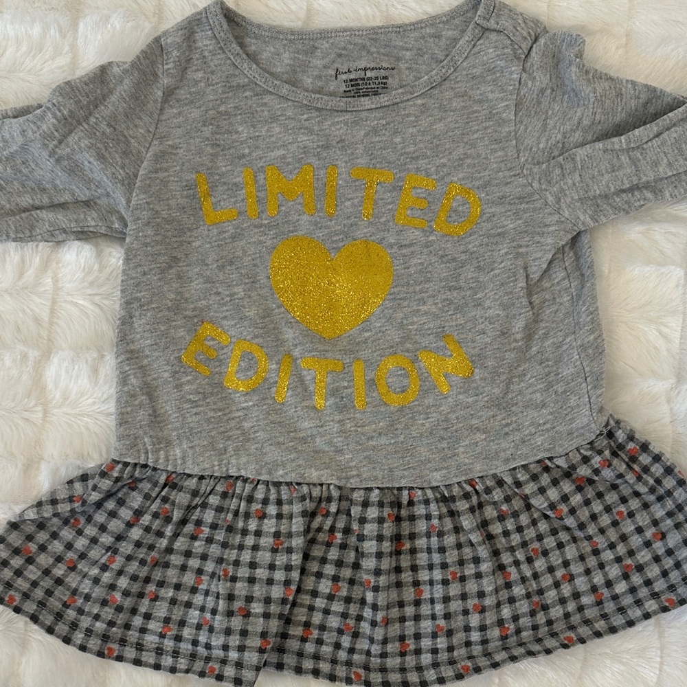 First Impressions Gray and Gold Long Sleeve Tee size 12M